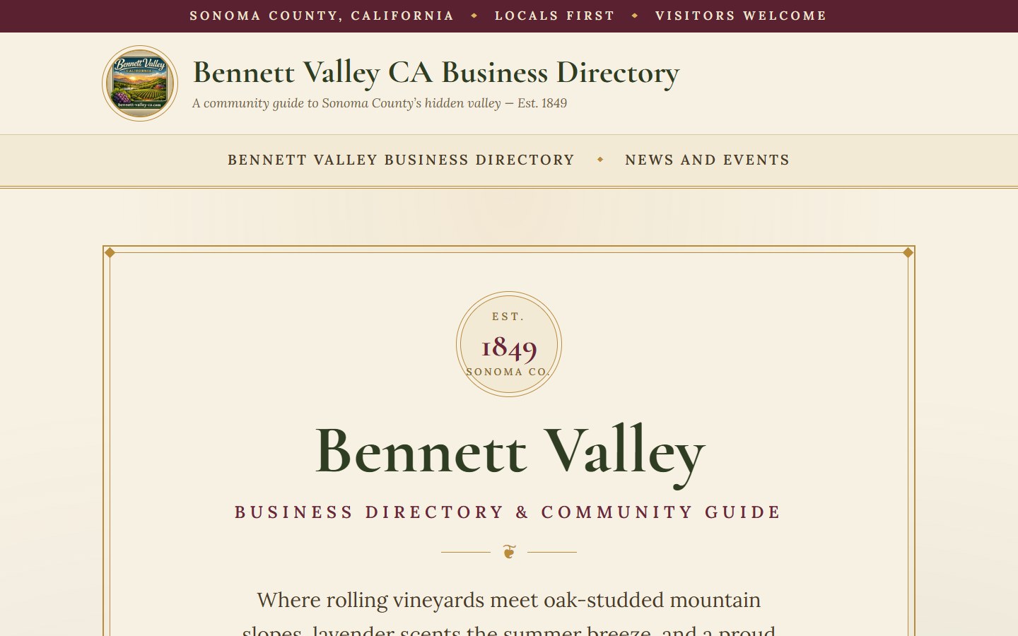 bennett-valley-ca.com directory website by TIV360